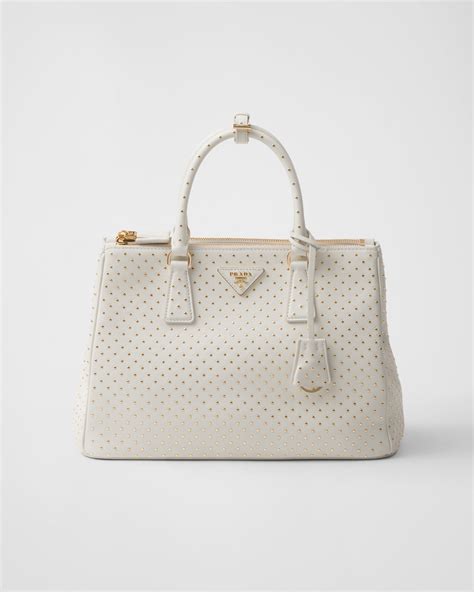 prada white handbag|prada white galleria studded bag.